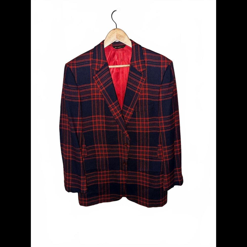 Stylish Men's Cashmere Blend Plaid Blazer – Red & Navy